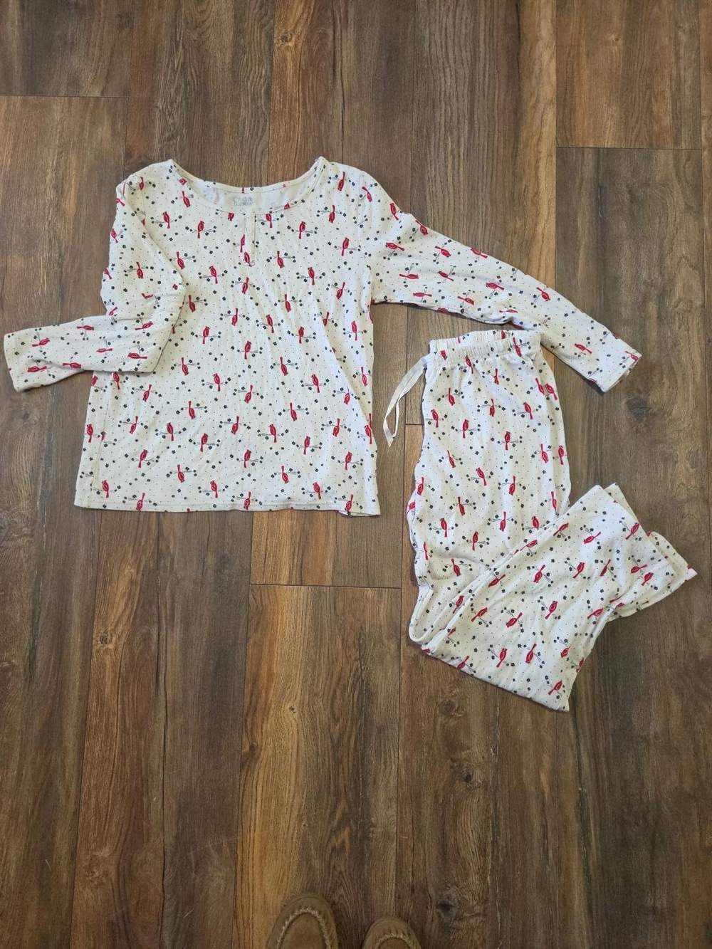 Croft & Barrow Women's Small Cardinal Bird Pajama Set Long Sleeve Pants 2 Piece